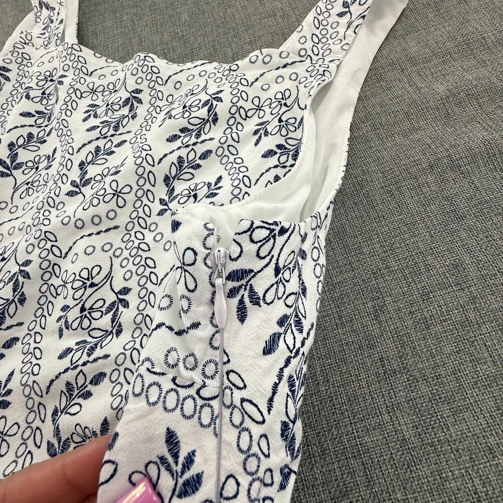 LOFT Dress Floral Lined Sleeveless Square Neck Viscose Zipper Cutout Back Blue &